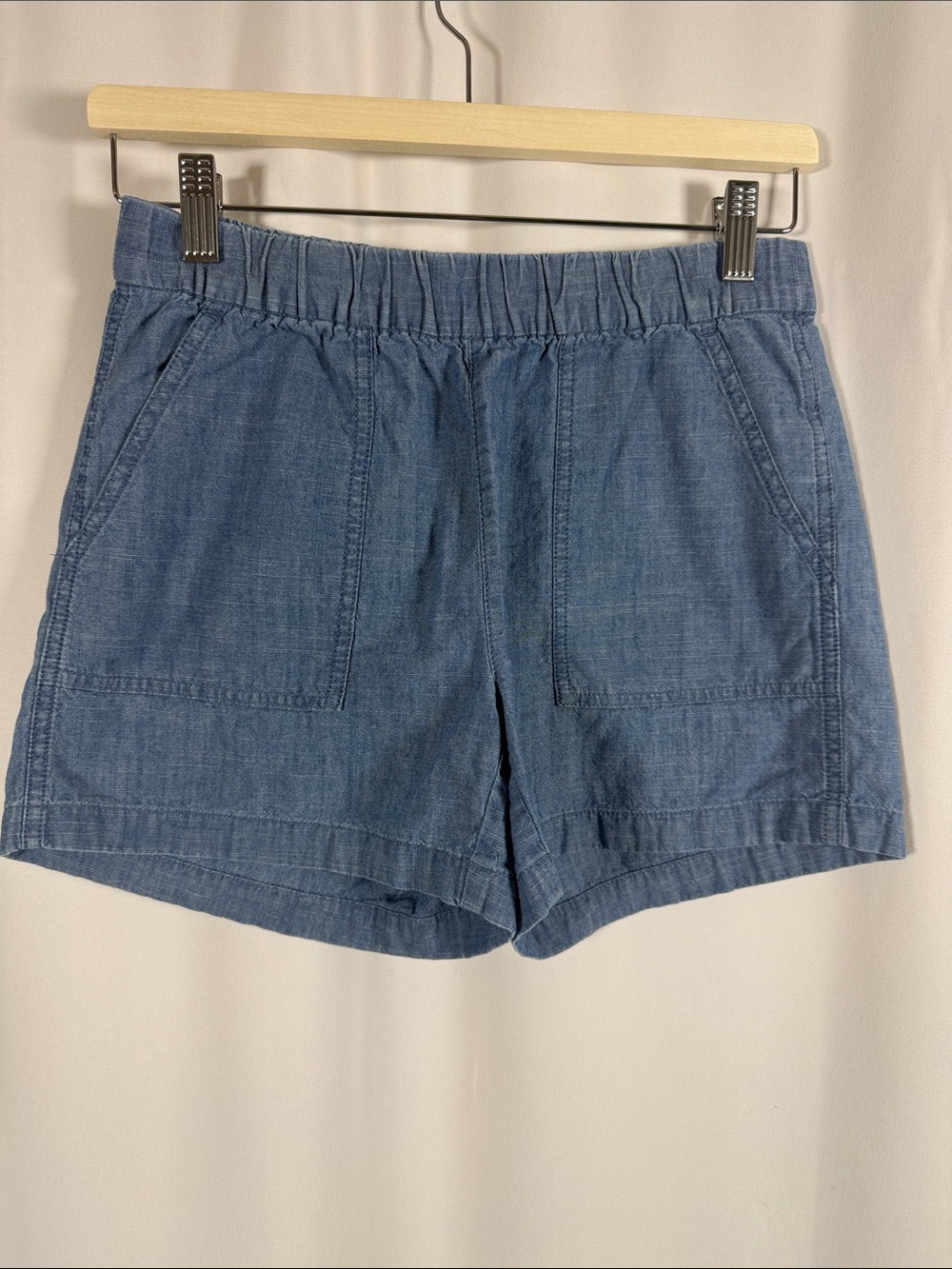 J. Crew Factory Light Blue Elastic-Waist Chambray Shorts